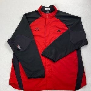 Adidas Jacket Mens Large Red Black Snap Button Track Winter Windbreaker